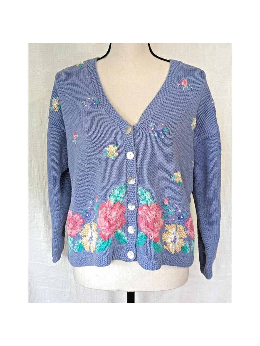 VTG Talbots Cardigan Sweater Floral Cotton Knit Grandma GC, Softcore, S